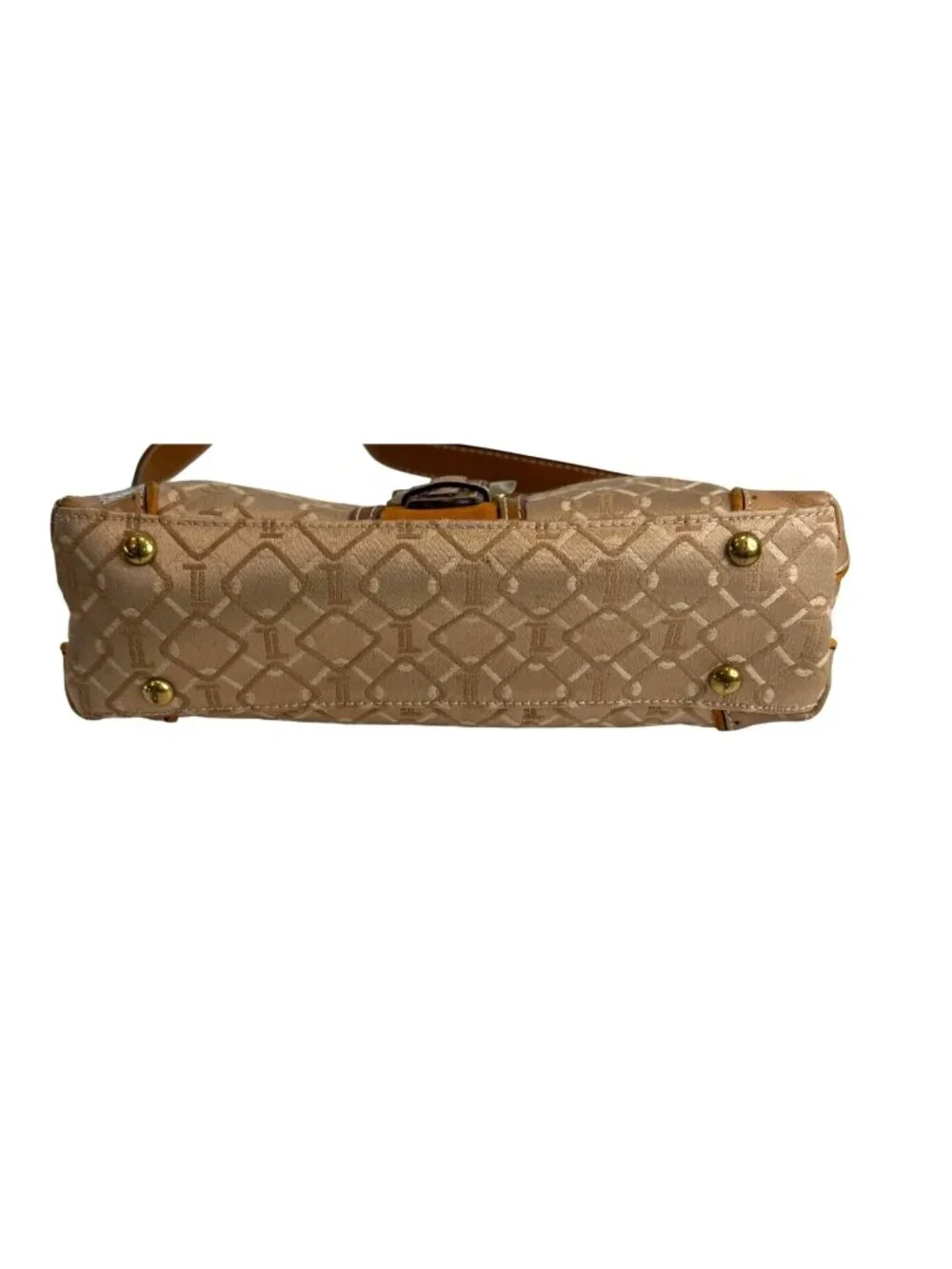 Tignanello Jacquard Logo Fabric Shoulder Handbag Baguette Style Y2K Buckle